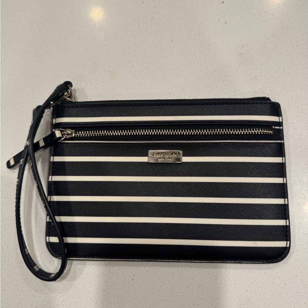 Kate Spade Black and White Striped Clutch